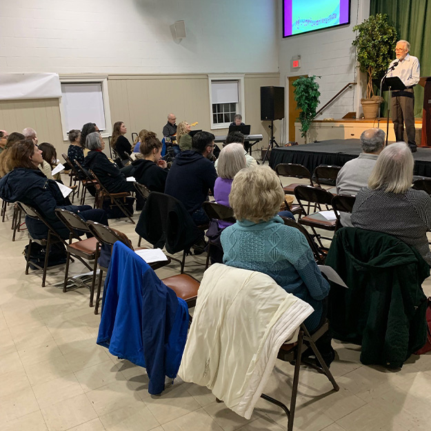 Community gathering in fellowship hall